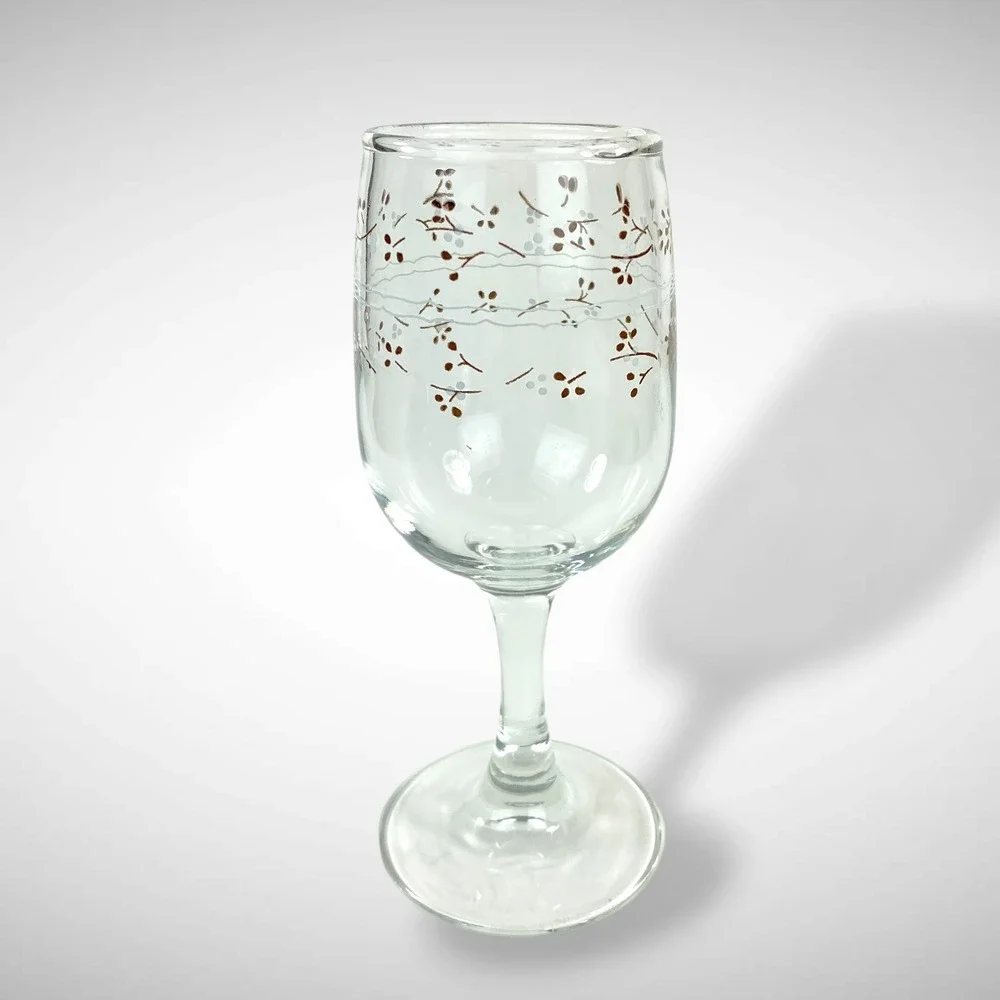 Anchor Hocking Country Accents Hawthorne Wine Glasses Set 4 Floral Goblets 1980s